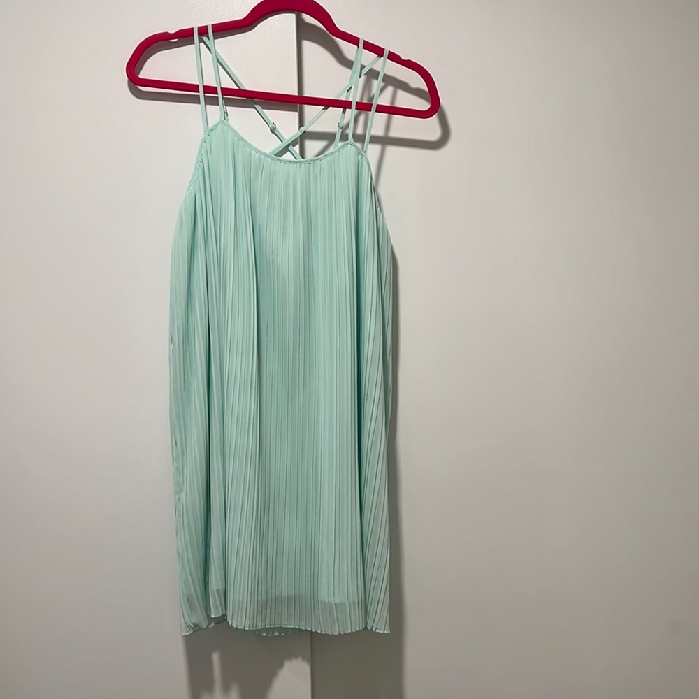 Green strappy back pleated dress